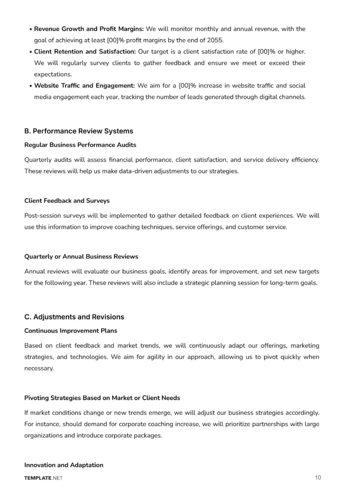 Free Coaching Business Plan Template to Edit Online
