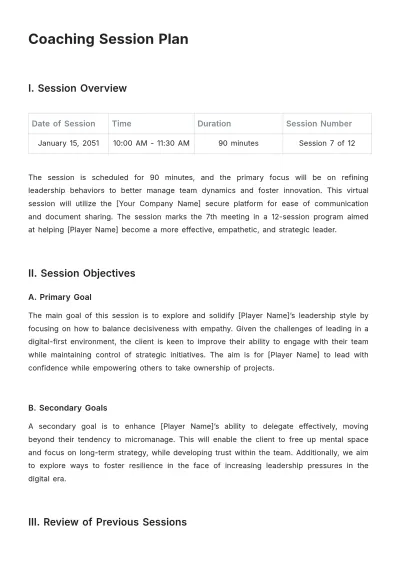 Free Coaching Session Plan Template to Edit Online