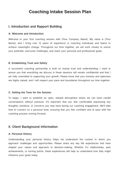 Free Coaching Intake Session Plan Template to Edit Online