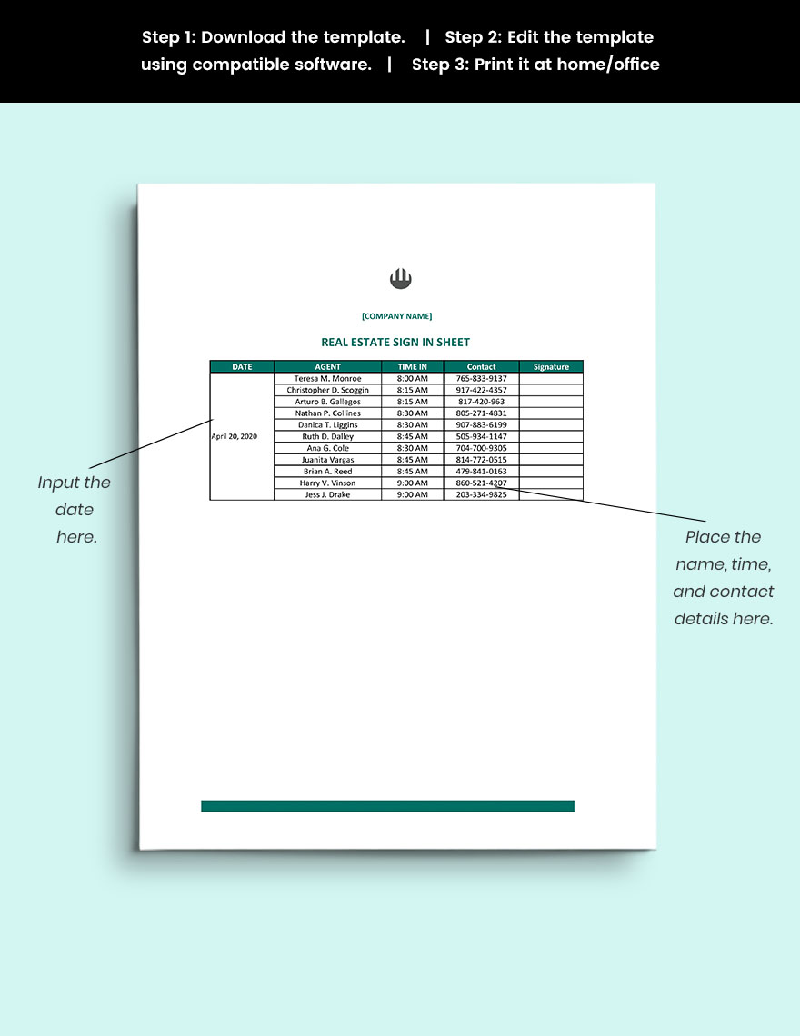 Real Estate Sign In Sheet Template