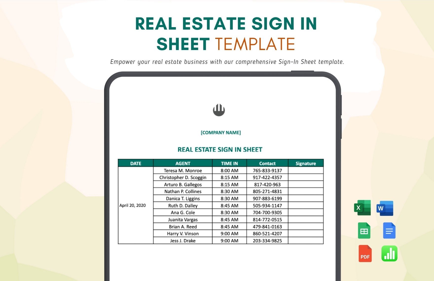 Real Estate Sign In Sheet Template in Word, Google Docs, Excel, PDF, Google Sheets, Apple Numbers
