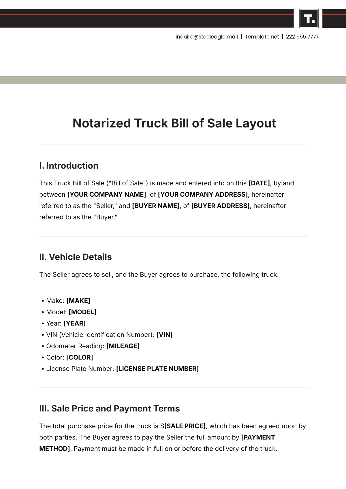 Free Truck Bill Of Sale Templates Editable And Printable