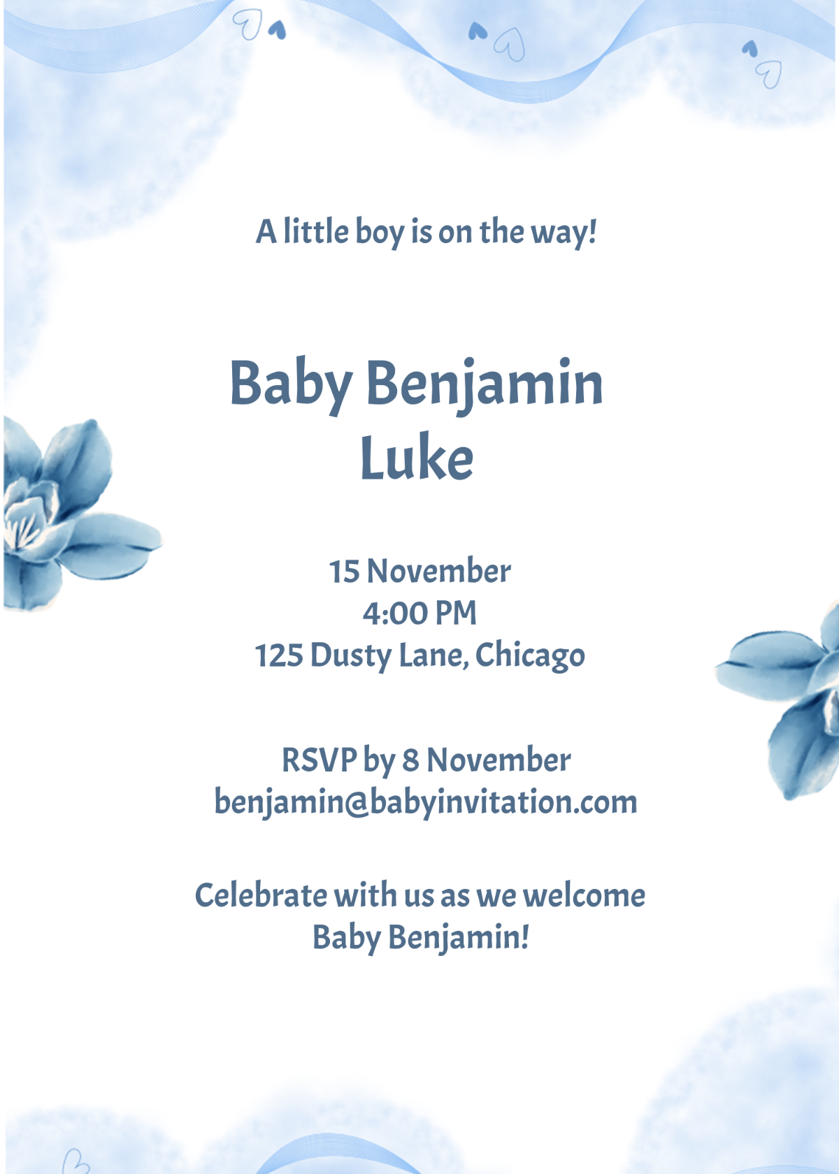 Dusty Blue Baby Invitation Template