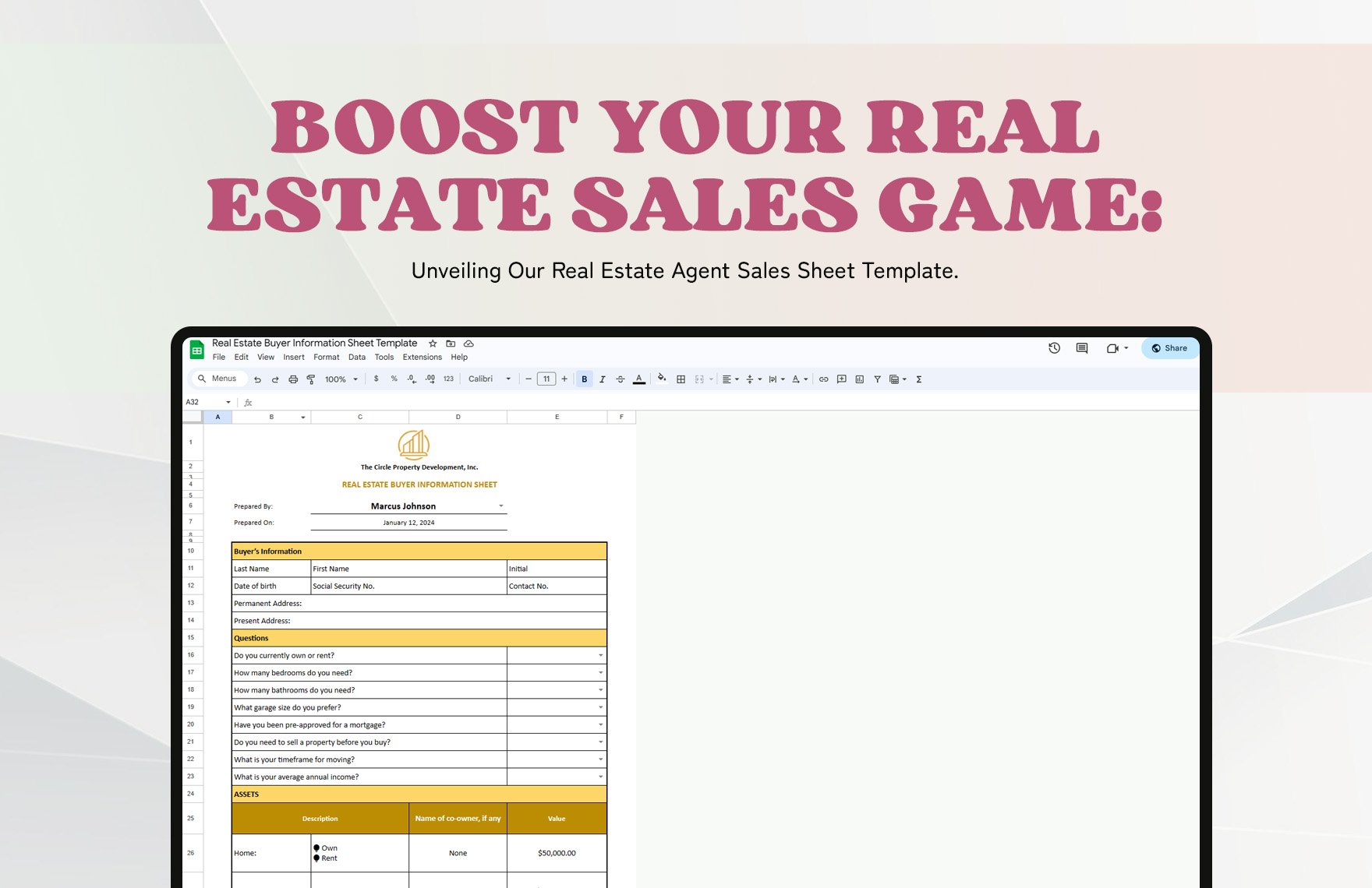 Real Estate Buyer Information Sheet Template