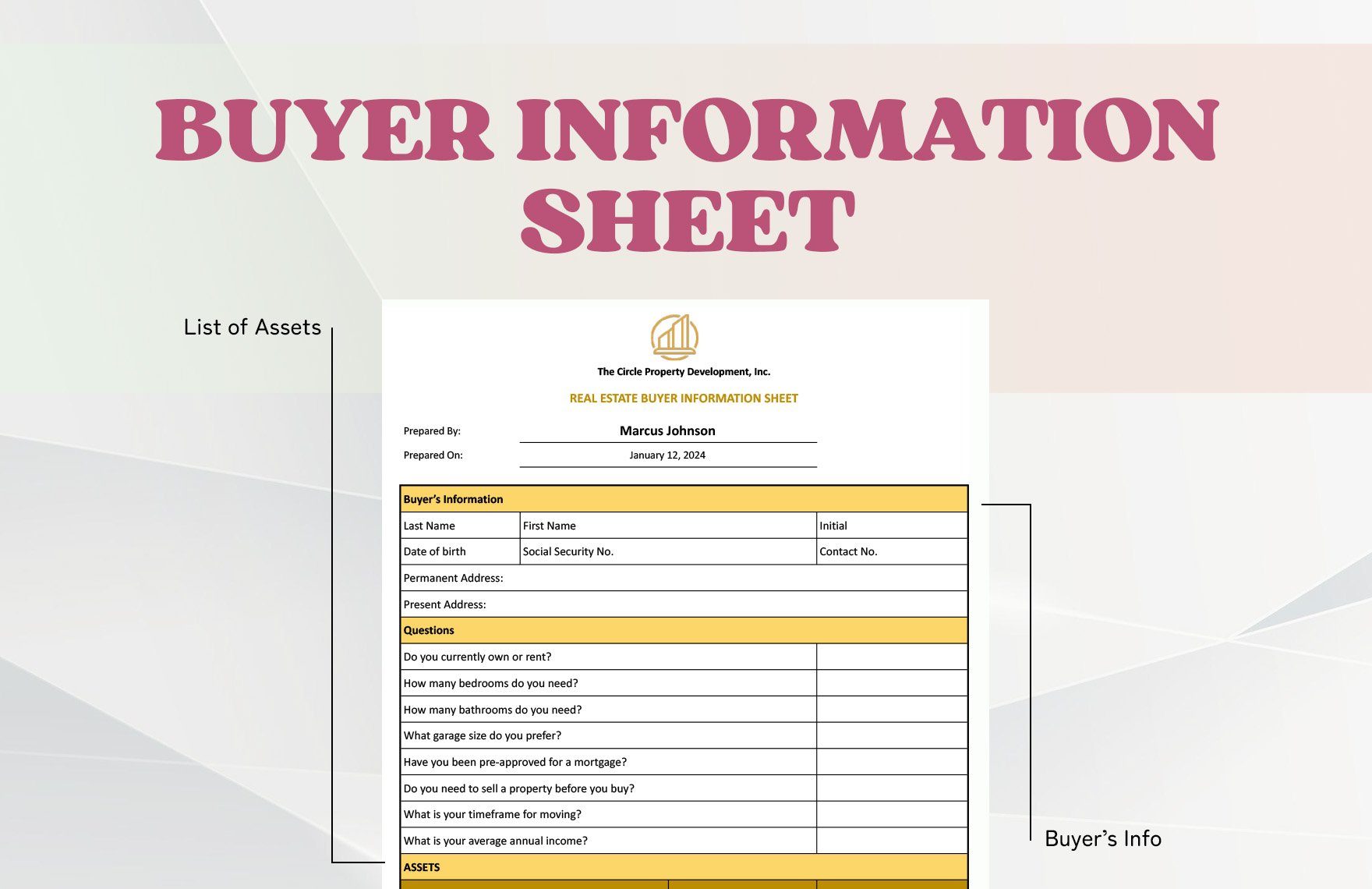 Real Estate Buyer Information Sheet Template