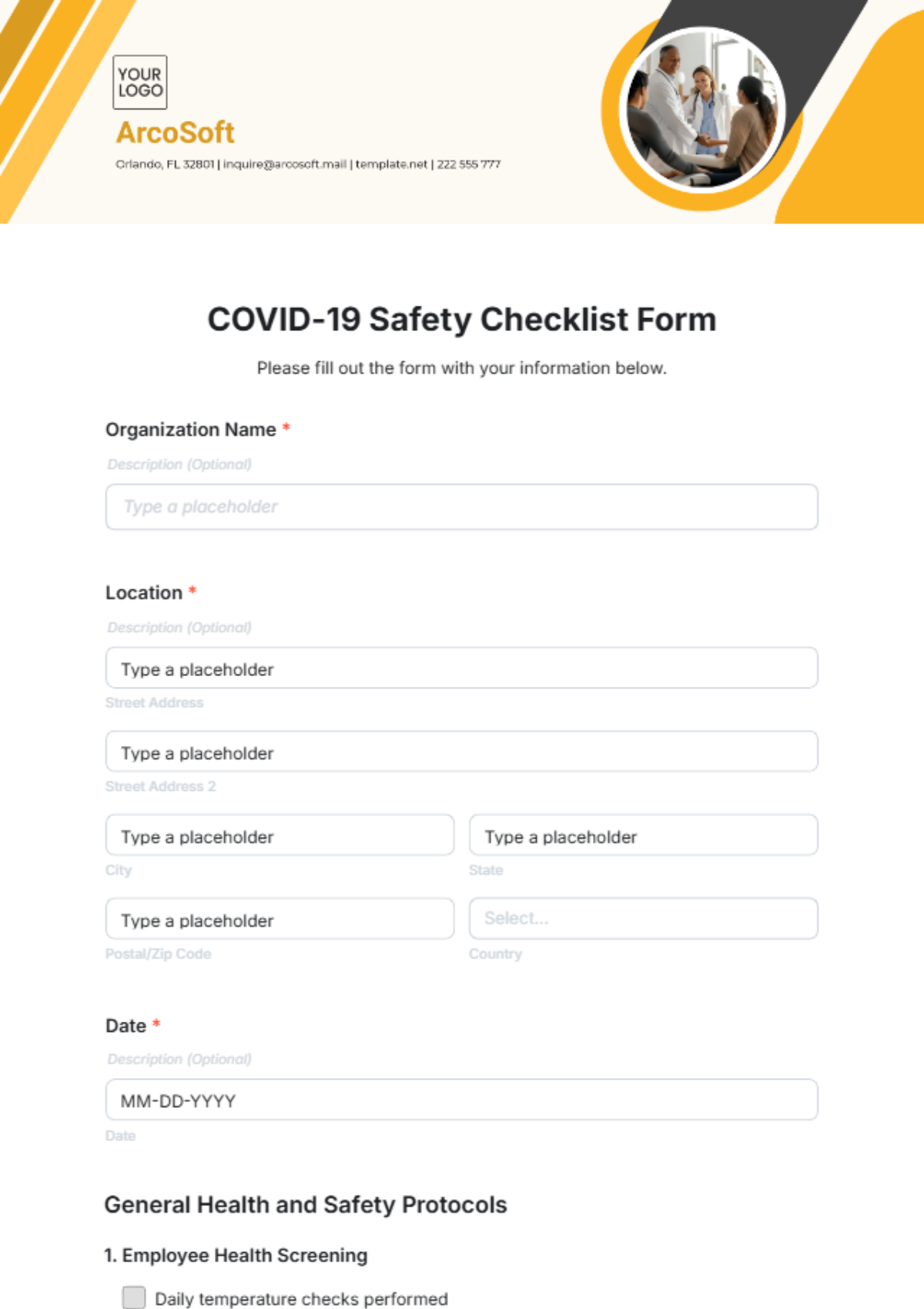 Free COVID-19 Safety Checklist Form Template