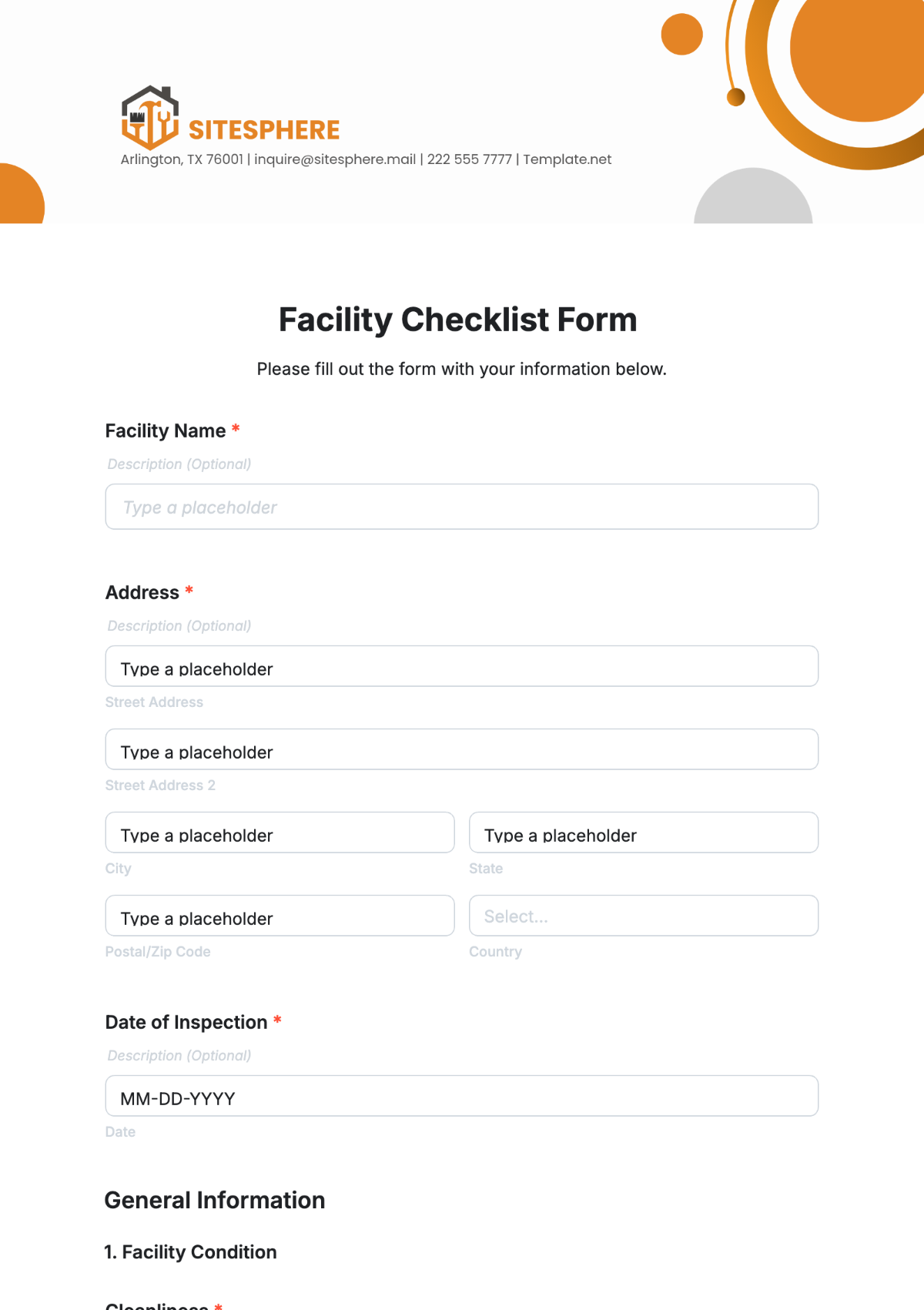 Free Facility Checklist Form Template