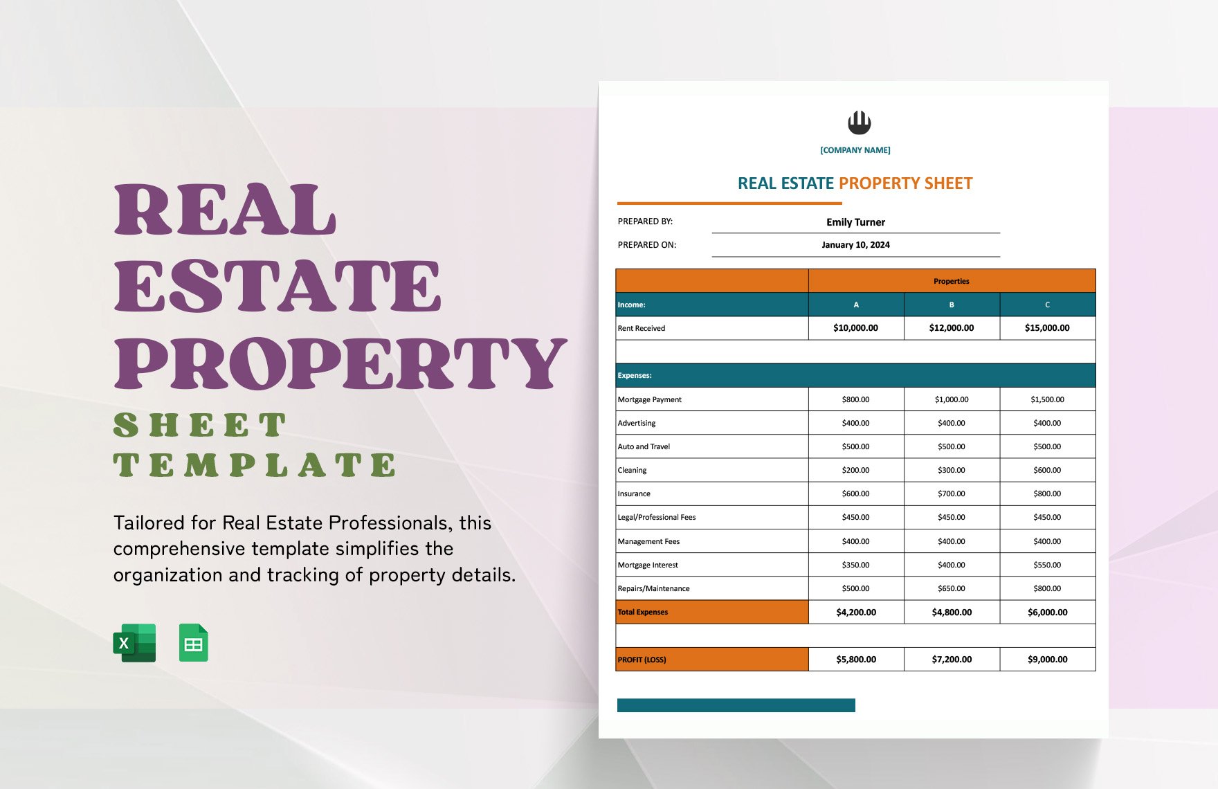 Real Estate Property Sheet Template in Word, Google Docs, Excel, Google Sheets, Apple Numbers