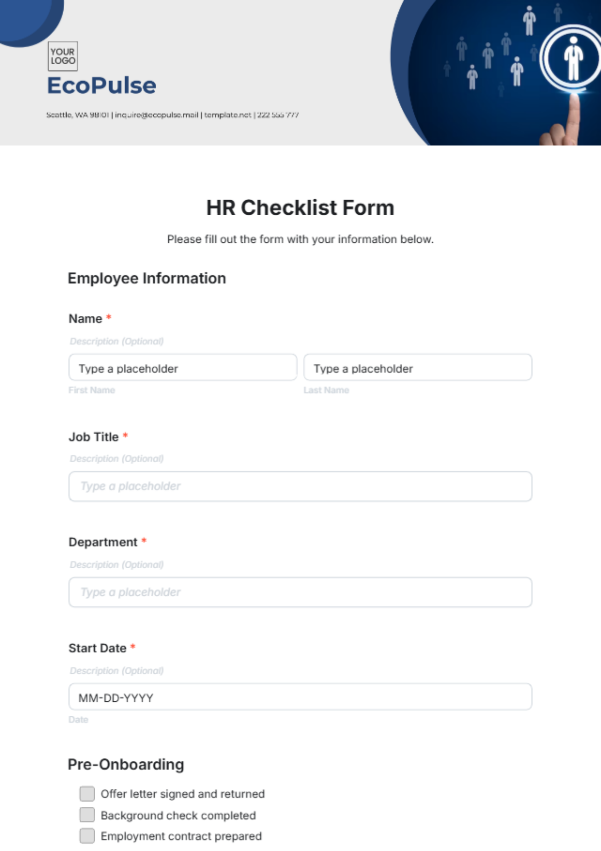 Free HR Checklist Form Template