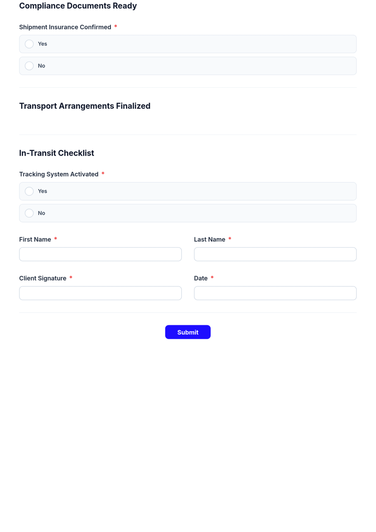 Free Logistics Checklist Form Template & AI Maker Free Logistics Checklist Form Template & AI Maker