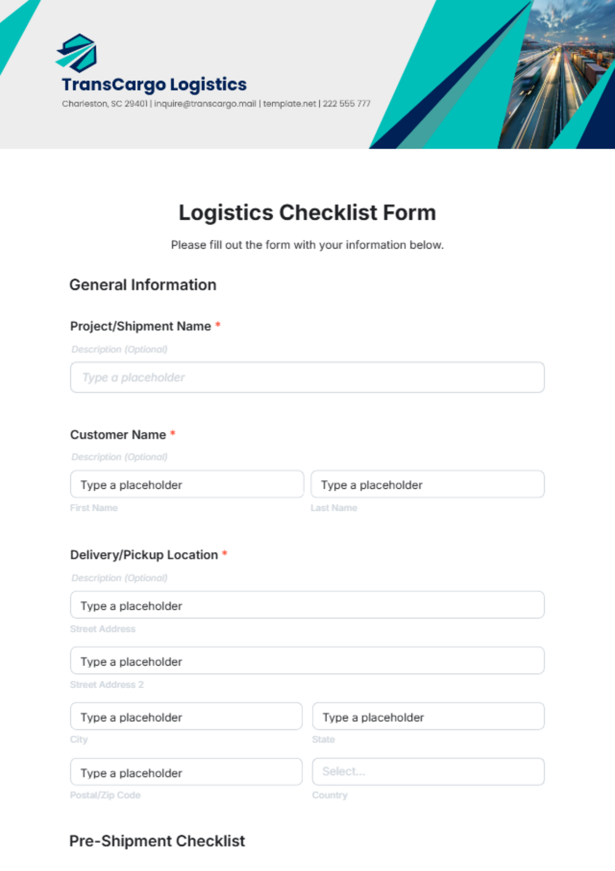 Free Logistics Checklist Form Template