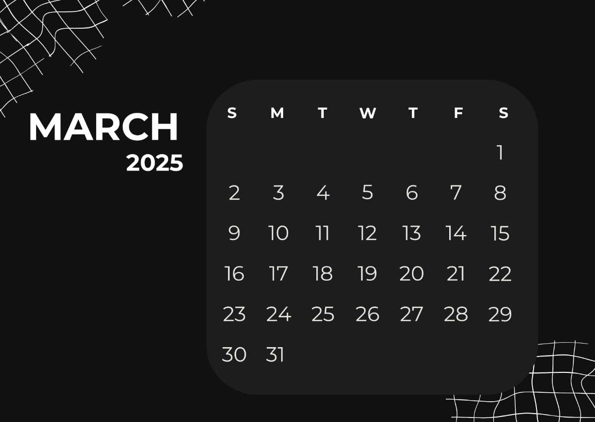 Free Black and White Minimalistic March 2025 Calendar Template