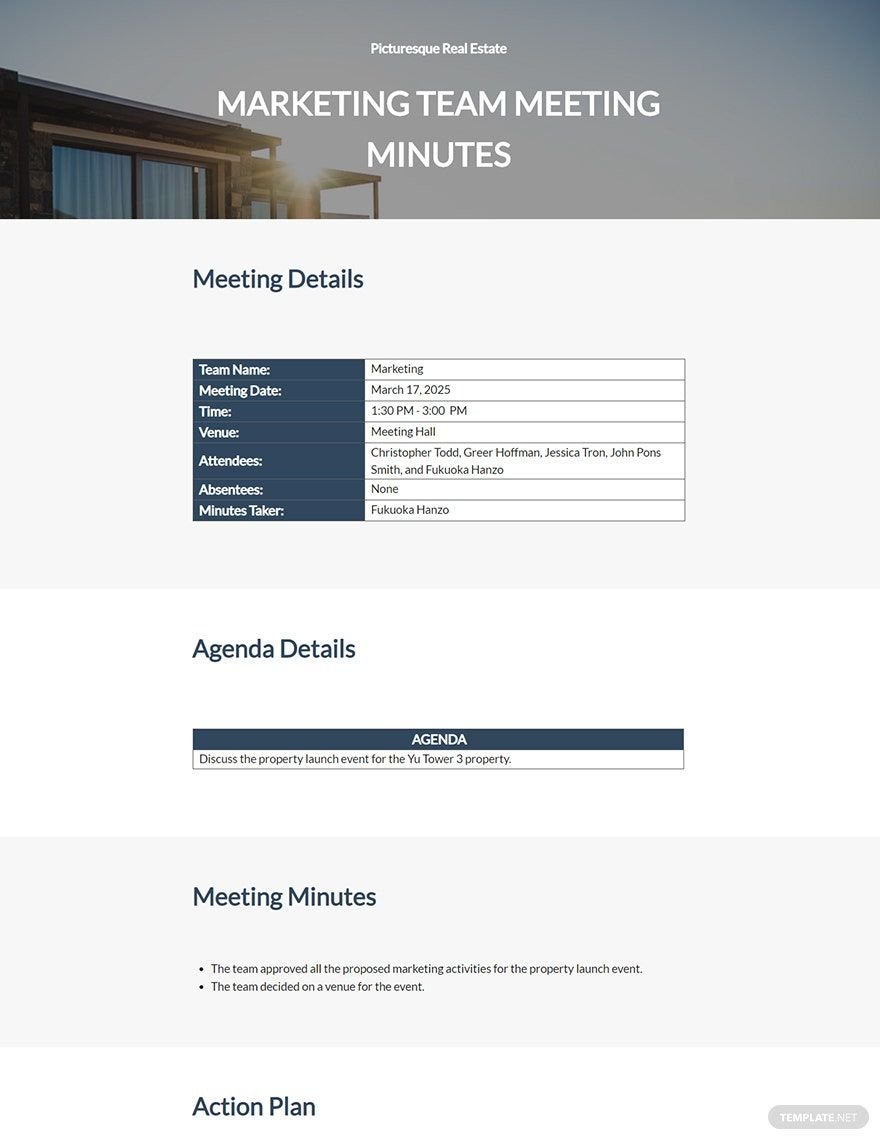 Real Estate Marketing Meeting Minutes Template
