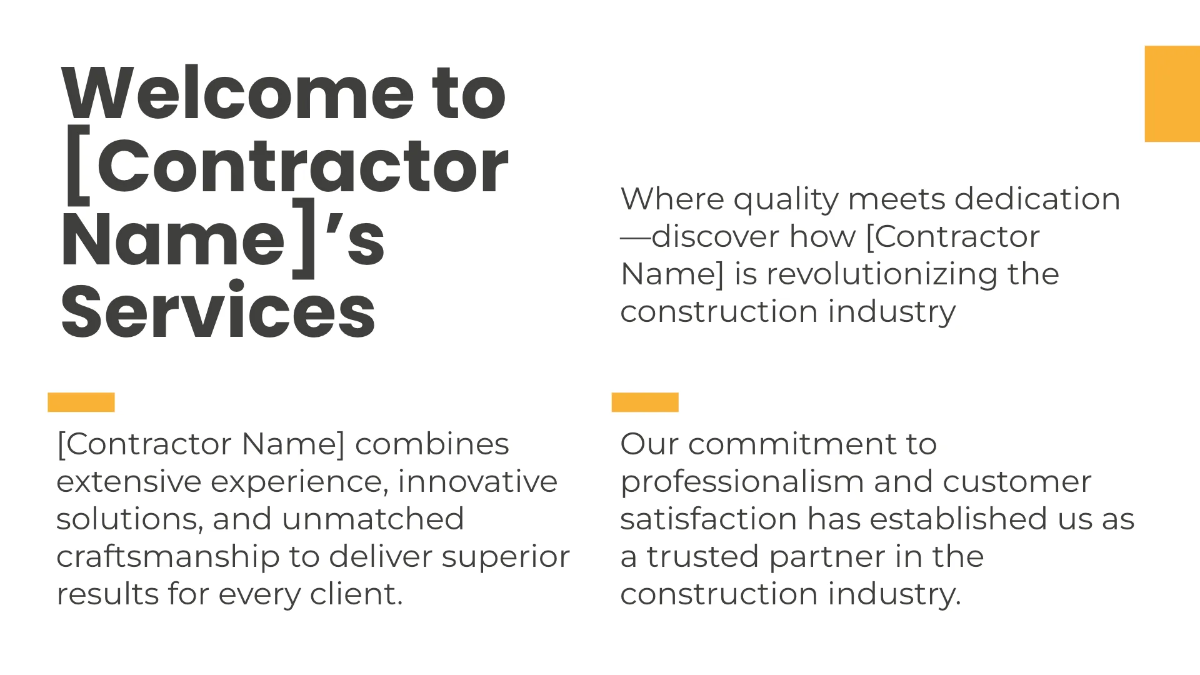 Free Contractor Presentation Template to Edit Online