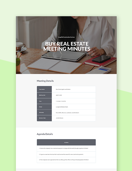 Free Simple Real Estate Meeting Minutes Template - Google Docs, Word ...