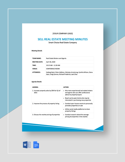 FREE Real Estate Meeting Minutes Templates - Word | Google Docs | Apple ...