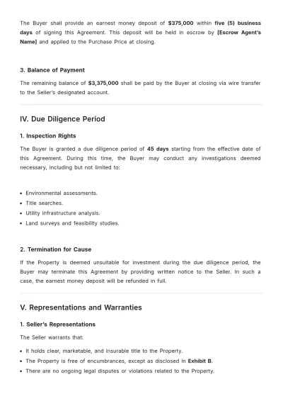 Free Land Purchase Agreement for Investment Template to Edit Online