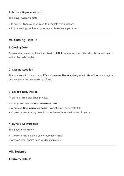 Free Land Purchase Agreement for Investment Template to Edit Online