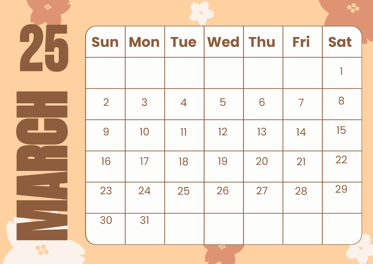 Free Mini March 2025 Calendar Template