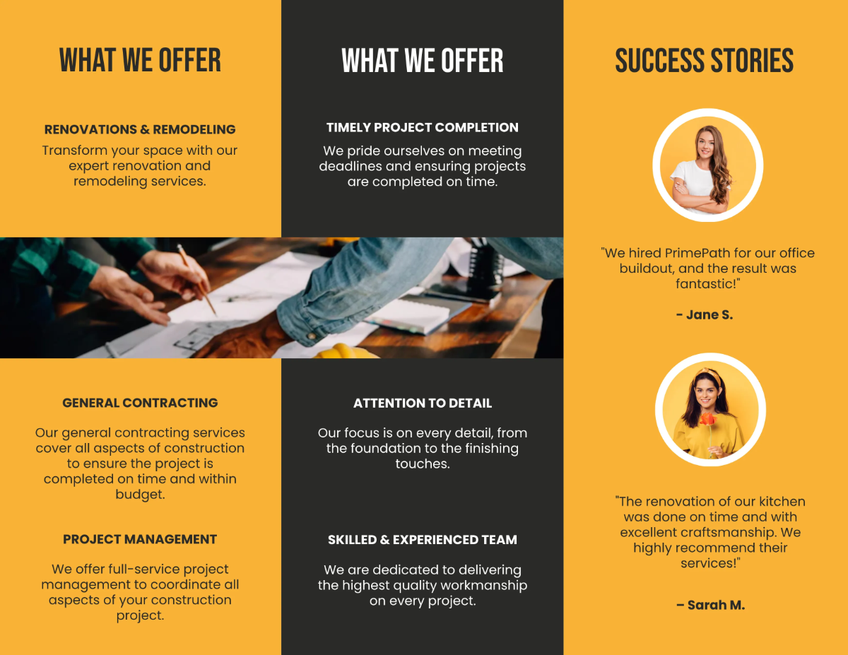 Free Contractor Marketing Brochure Template to Edit Online