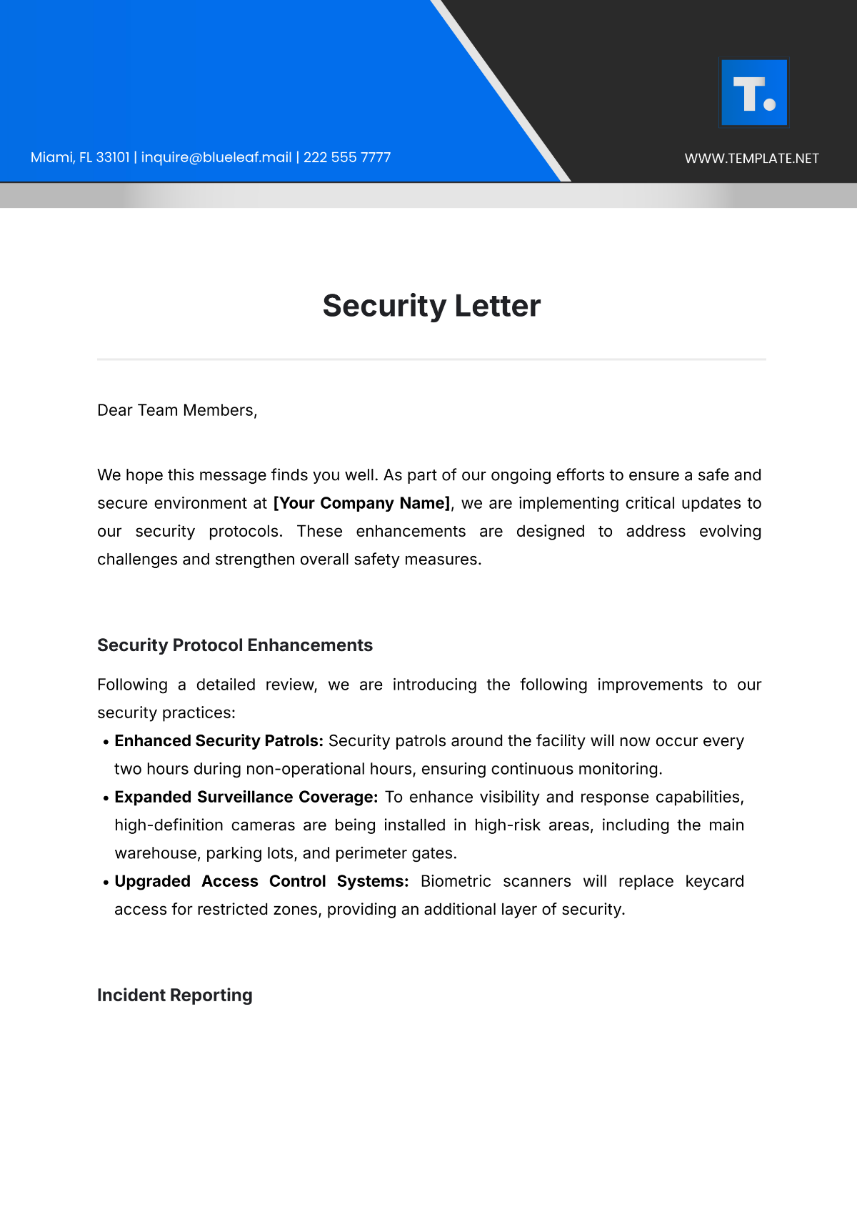 Security Letter Template - Edit Online & Download