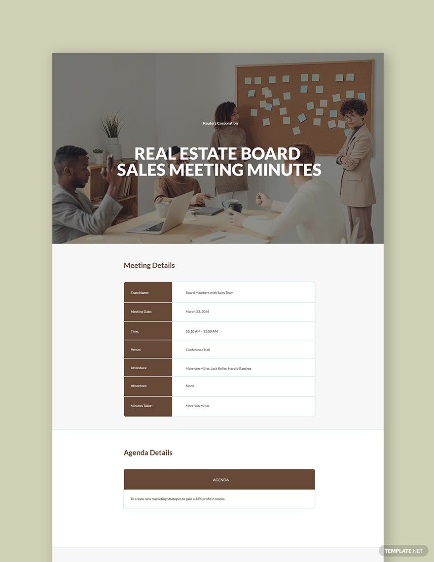Real Estate Board Sales Meeting Minutes Template
