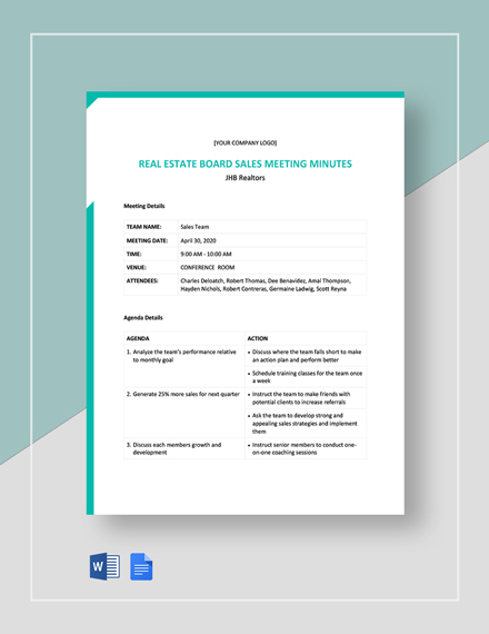 FREE Real Estate Meeting Minutes Templates - Word | Google Docs | Apple ...