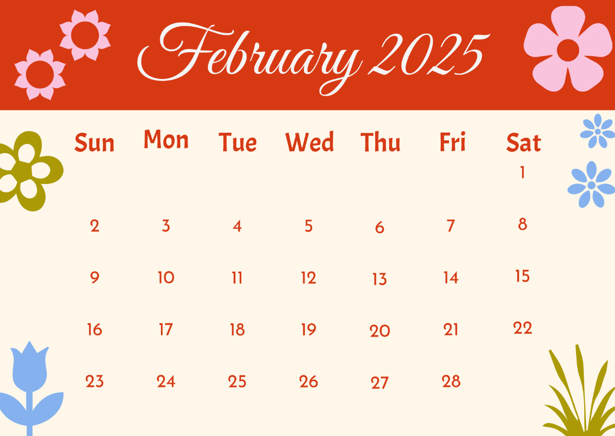 Free Colorful February 2025 Monthly Calendar Template