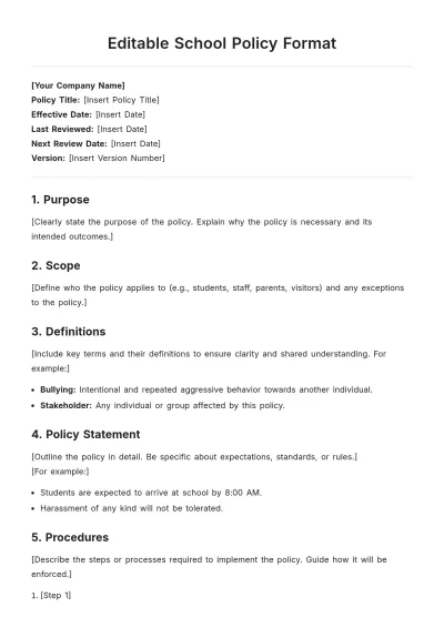 Free Editable School Policy Format Template to Edit Online