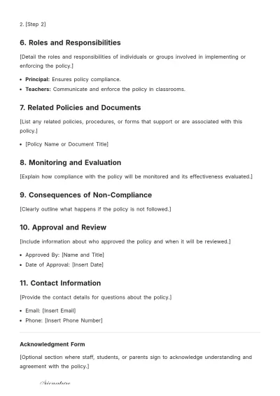 Free Editable School Policy Format Template to Edit Online