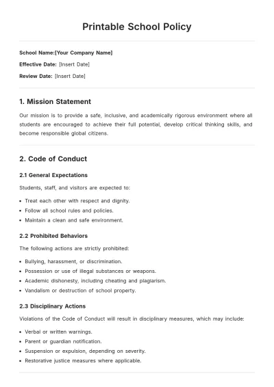 Free Printable School Policy Template to Edit Online