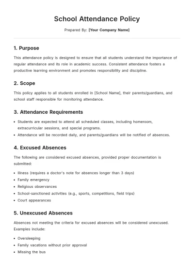Free School Attendance Policy Template to Edit Online