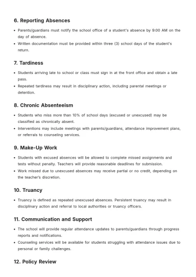 Free School Attendance Policy Template to Edit Online