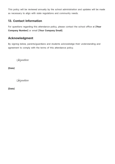 Free School Attendance Policy Template to Edit Online