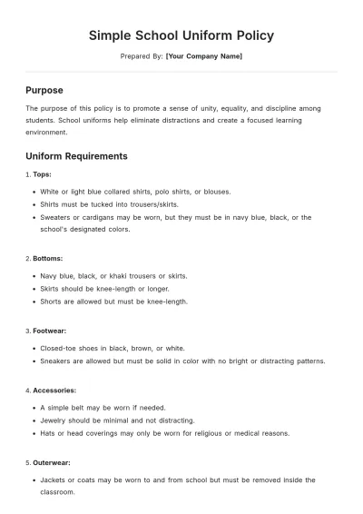 Free Simple School Uniform Policy Template to Edit Online