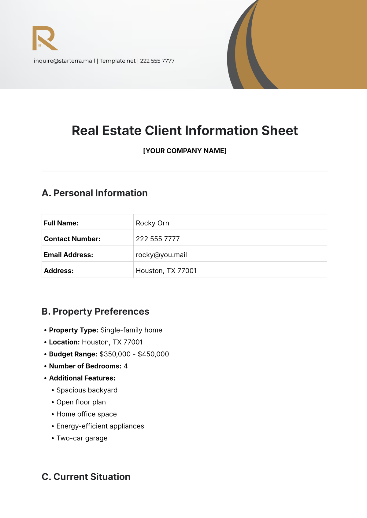 Free Real Estate Client Information Sheet Template