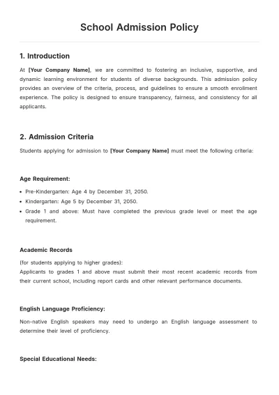 Free School Admission Policy Template to Edit Online