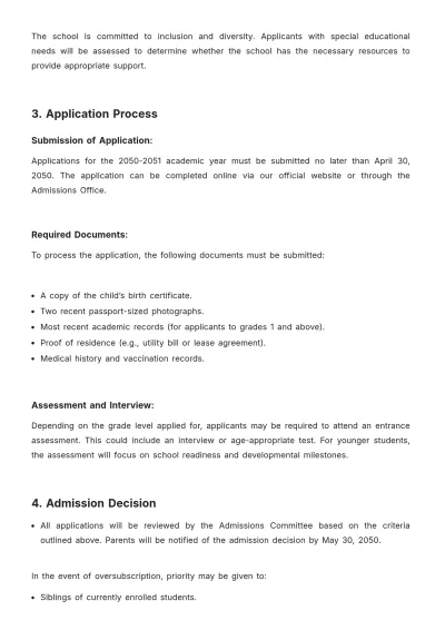 Free School Admission Policy Template to Edit Online