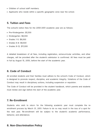 Free School Admission Policy Template to Edit Online