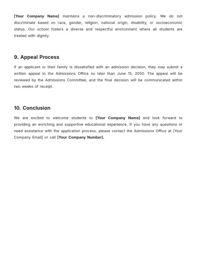 Free School Admission Policy Template to Edit Online
