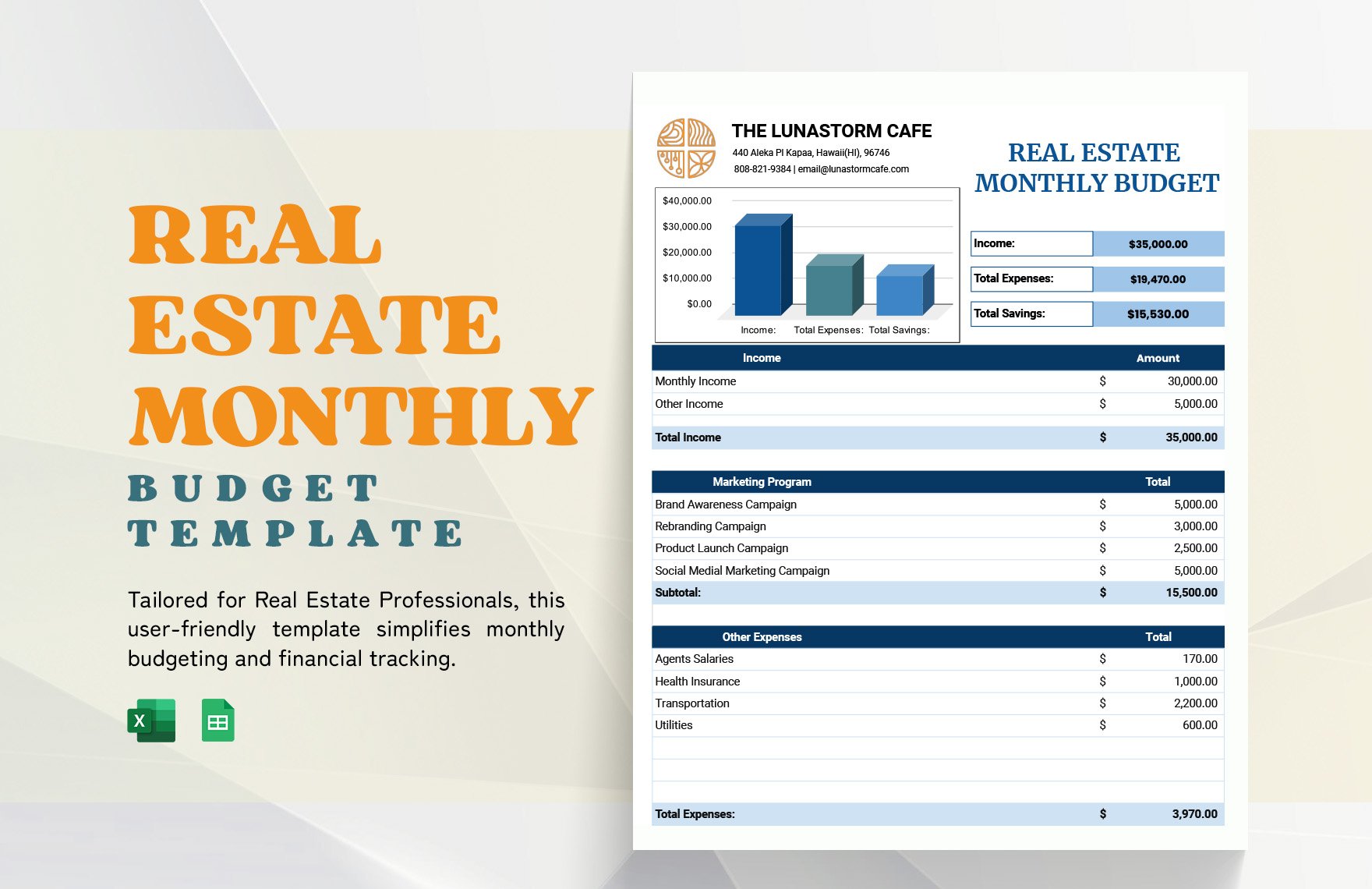 Real Estate Monthly Budget Template