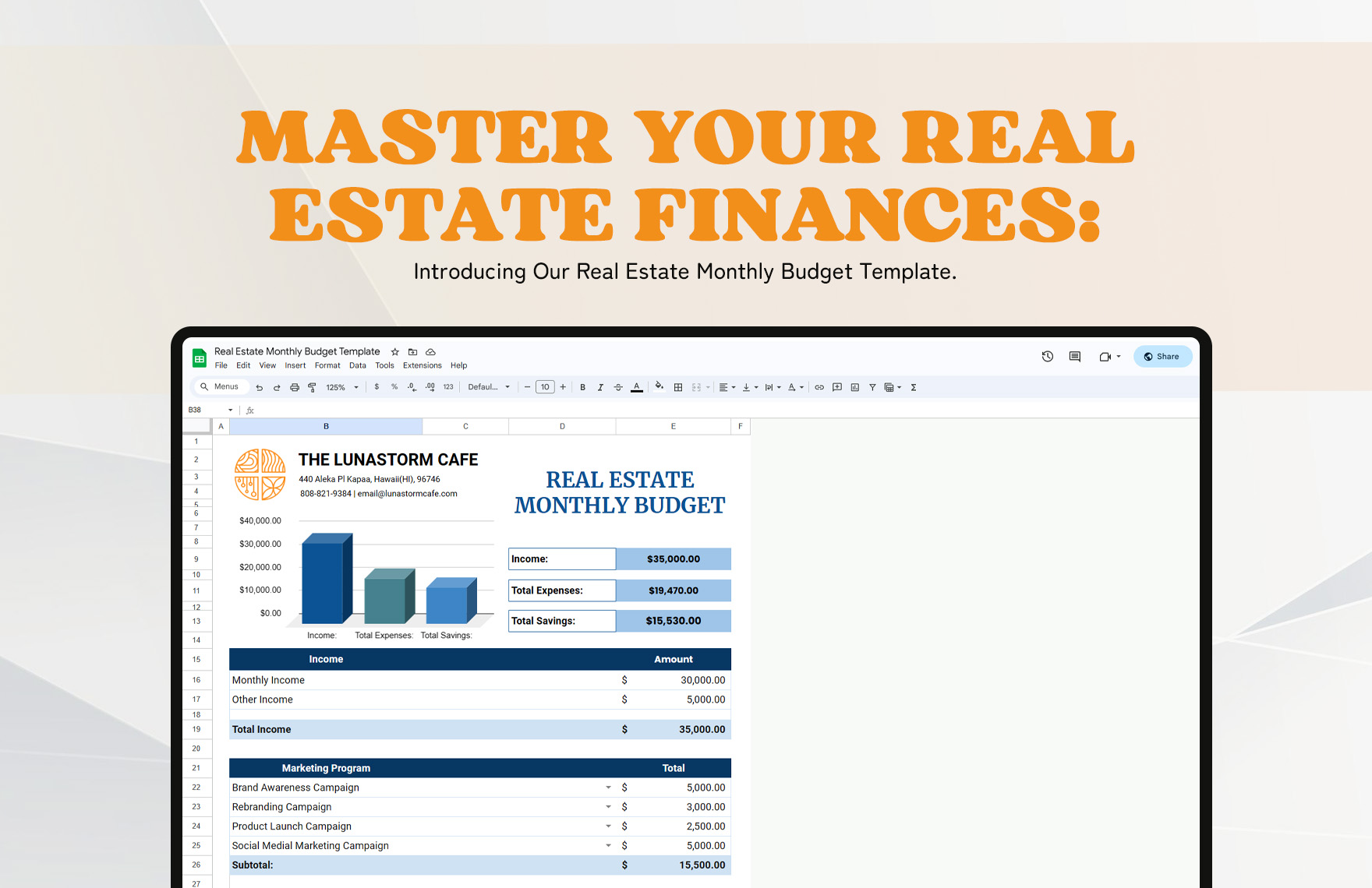 Real Estate Monthly Budget Template