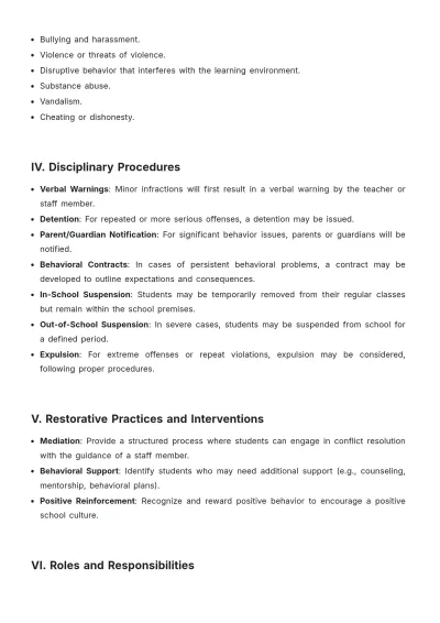 Free School Discipline Policy Outline Template to Edit Online