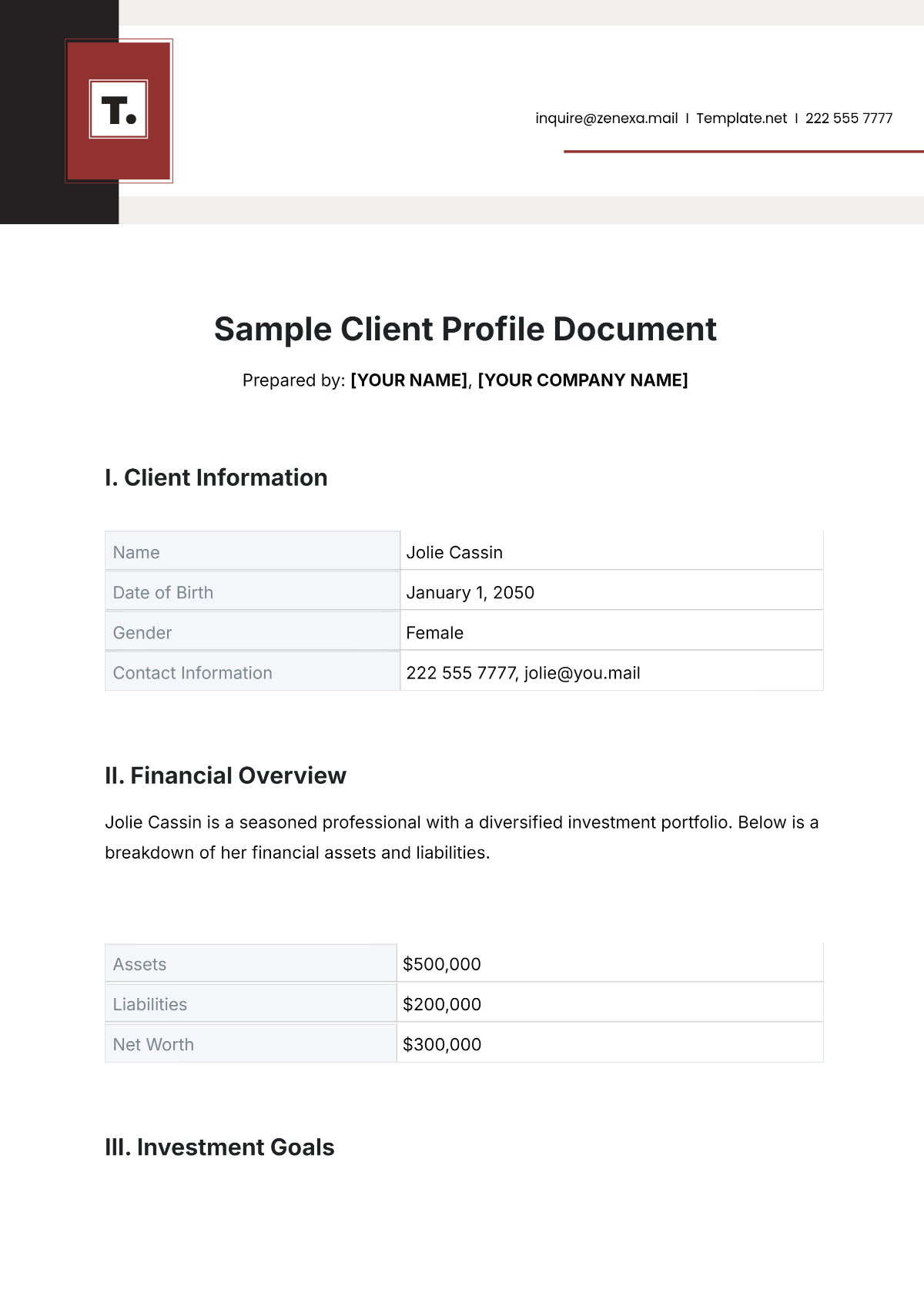 Free Sample Client Profile Document Template