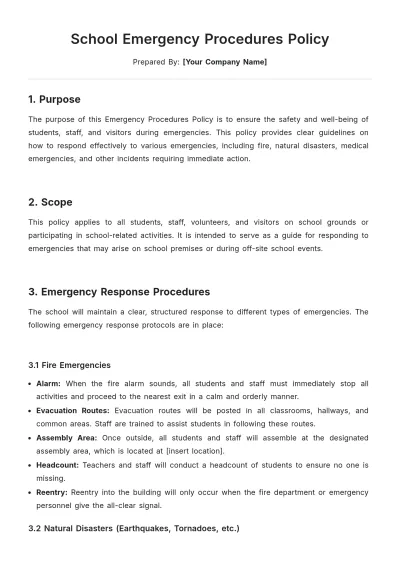 Free School Emergency Procedures Policy Template to Edit Online