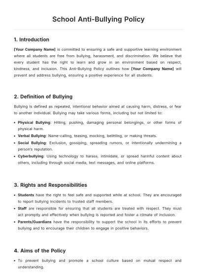 Free School Anti-Bullying Policy Template to Edit Online