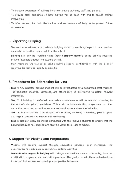 Free School Anti-Bullying Policy Template to Edit Online