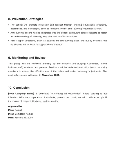 Free School Anti-Bullying Policy Template to Edit Online