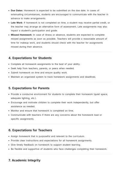 Free School Homework Policy Template to Edit Online