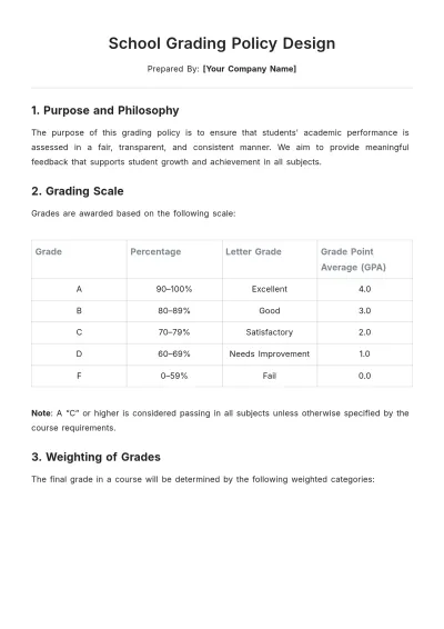 Free School Grading Policy Design Template to Edit Online
